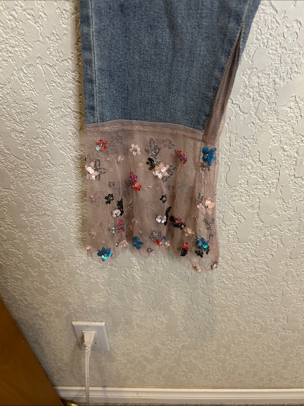 Pilcro and the Letterpress Light Wash Jeans with Embellished Tulle Cuffs - Picture 3 of 6